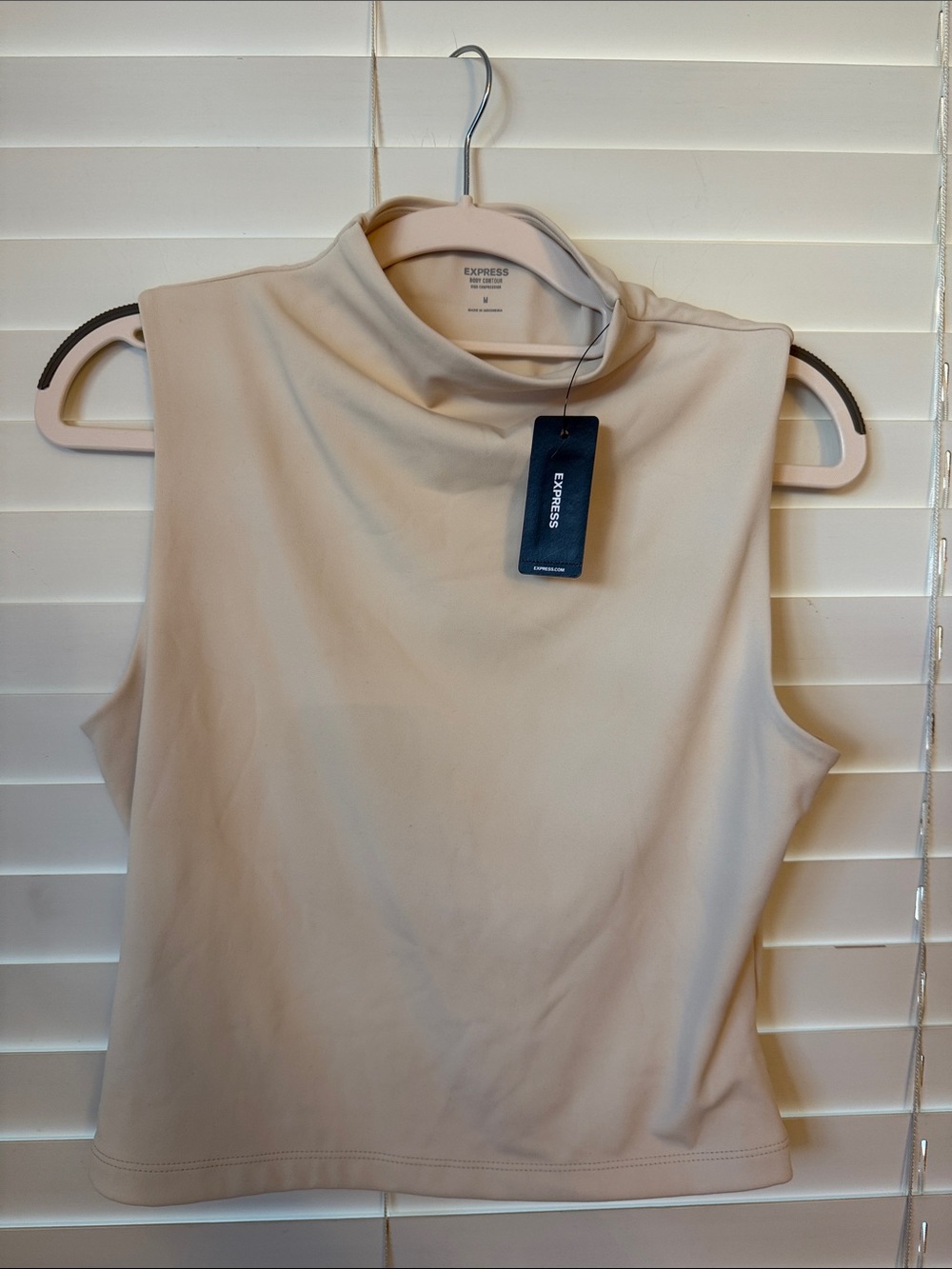 Express Mock Neck Sleeveless Tank in Light Cream